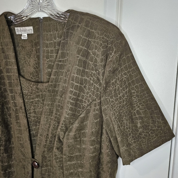 Dressbarn Green Crocodile Print Short Sleeve Midi Dress Career Work Office 16W - Picture 2 of 14